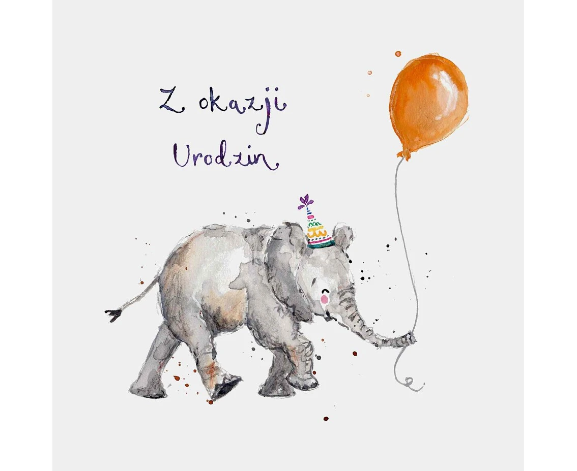 Birthday Card, Elephant with balloon, 15x15 cm